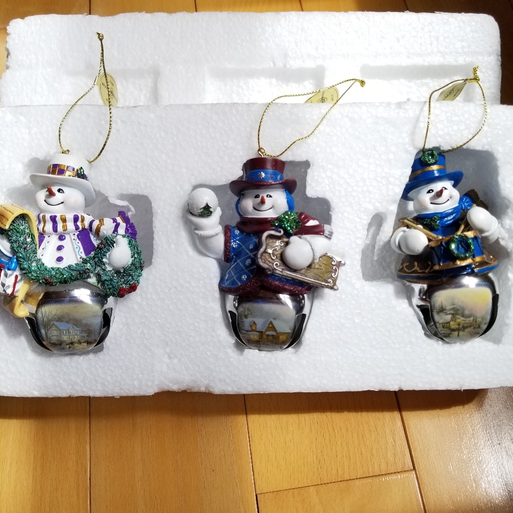 Bradford Exchange Snow-Bell Holidays Ornaments #2 Thomas Kinkade 3.5" Set Of 3